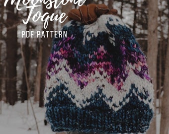 Moonstone Beanie PDF Knitting Pattern | 3 Color Hat Pattern | Mountain | Colorwork | Slouchy Hat