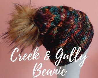 Creek & Gully Beanie PDF Knitting Pattern Only | Bulky| Super Bulky Weight | Chunky | Cables | Slouchy Hat