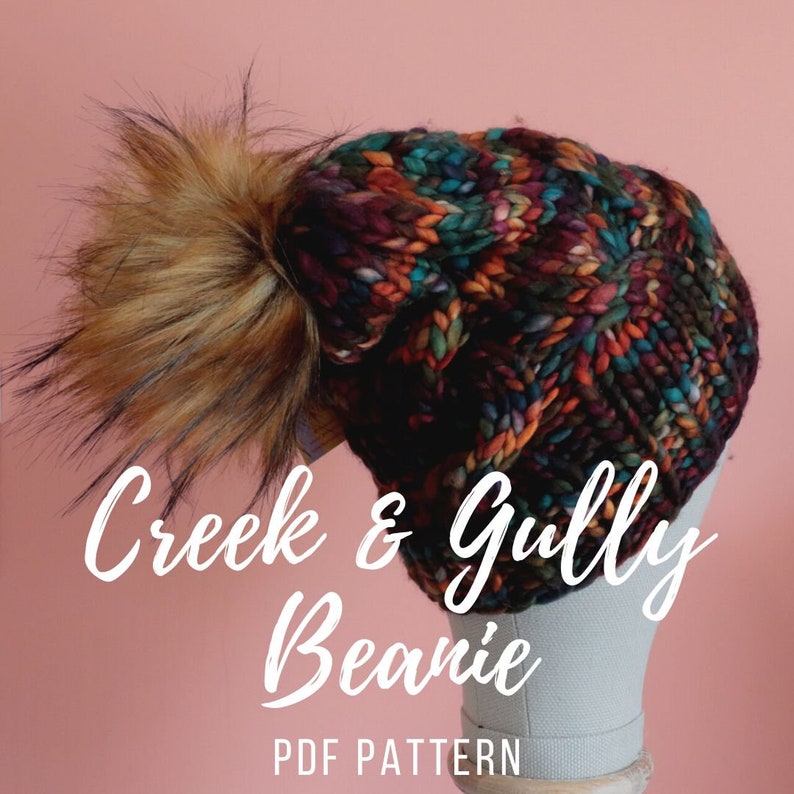 Creek & Gully Beanie PDF Knitting Pattern Only Bulky Super Bulky Weight Chunky Cables Slouchy Hat image 1