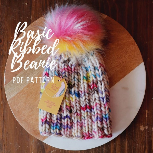 Basic Ribbed Beanie PDF Knitting Pattern Only | Beginner Knit | Learn To | Simple | Classic | Slouchy | Instructions | Light & Super Bulky