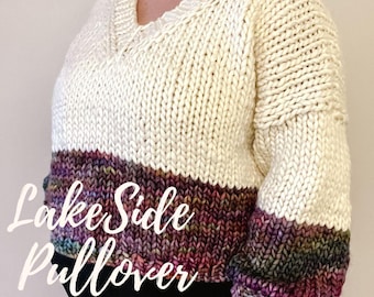 Beginner Sweater Knitting Pattern | Super Bulky V Neck, Oversized Fit (PDF Pattern)