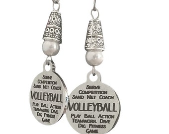 Volleyball Earrings Handmade With White Glass Round Bead Accents