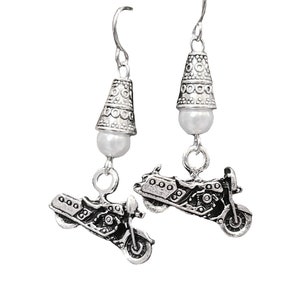 Motorcycle Handmade Earrings with White Accents