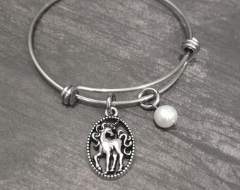 Unicorn Bracelet Handmade Semiprecious Stone Or Pearl Stainless Steel Expandable