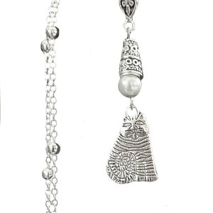 Cat Handmade Necklace on a Sterling Silver Chain with a White Accent