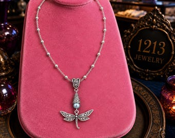Dragonfly Handmade Semiprecious Necklace on a Sterling Silver Chain