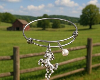 Horse Handmade Semiprecious Expandable Charm Bracelet