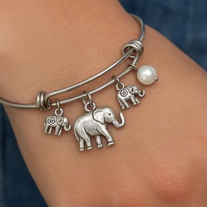 Elephant Semiprecious Handmade Bracelet on a Stainless Steel Expandable Bangle