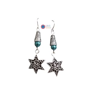 Jewish Handmade Earrings with Green Glass Round Accents on Stainless Steel Ear Wires