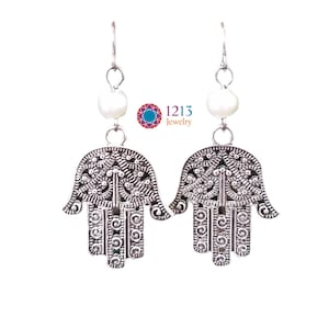 Hamsa Pearl Handmade Earrings