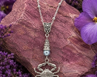 Crab Handmade Semiprecious Necklace on a Sterling Silver Chain