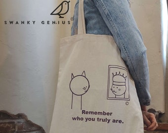 Cat & Bird Original Art Canvas Tote Bag