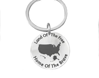 USA Handmade Key Ring Land Of The Free Home Of The Brave Stainless Steel Laser Engraved