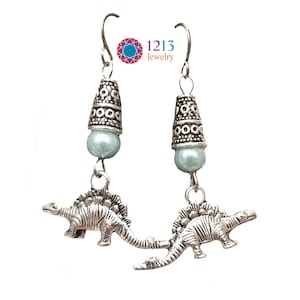 Dinosaur Handmade Earrings with a Turquoise Glass Accent