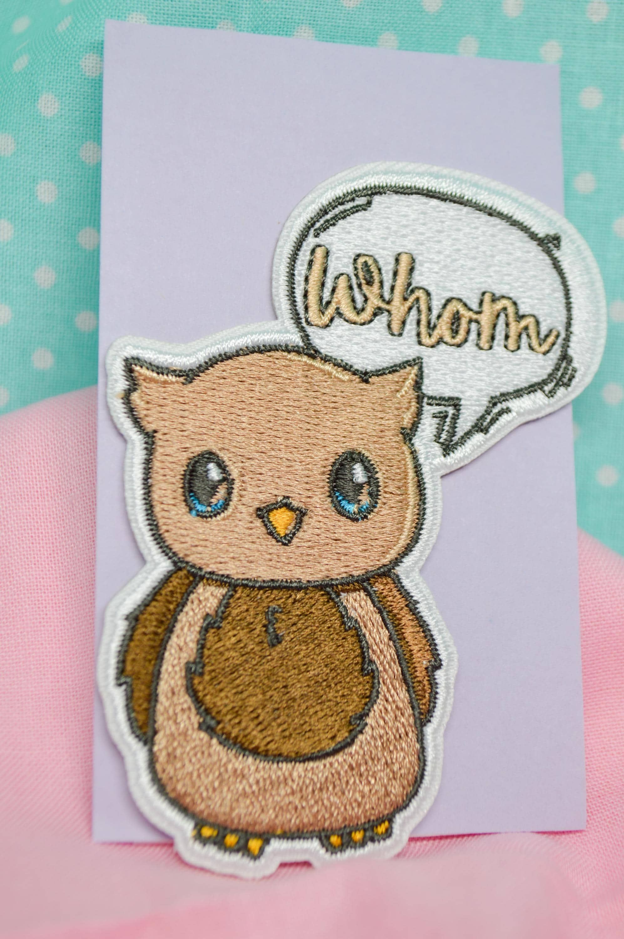 Whimsical Owl Embroidered Iron-On Patch | "Whom" Design | Cute Owl Accessory