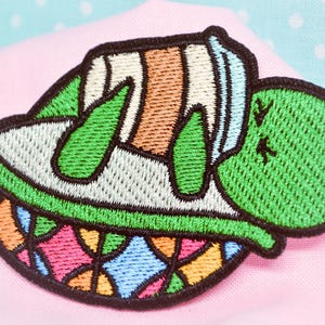 Cute Coffee Drinking Turtle Patch 3" Iron-on Turtle On Its Back Design