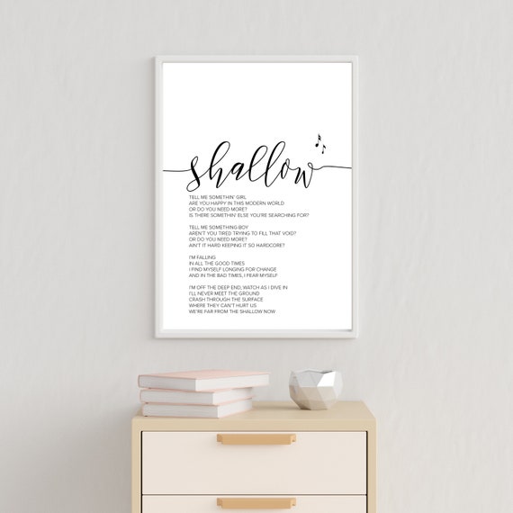 Shallow Lyrics Poster Printable Wall Art Black Typography Etsy