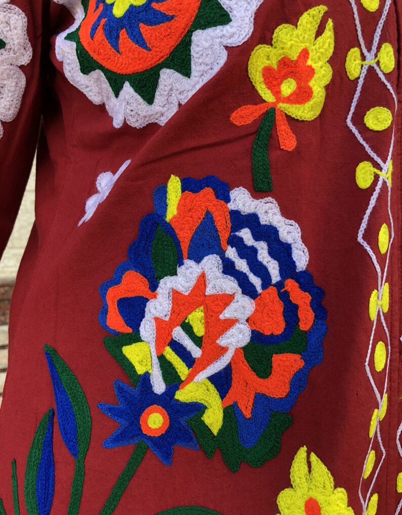 Women Boho Embroidery Uzbek Indian Bohemian Blazer Kimono Red Robe Jacket Hand Made Natural fabrics Cotton Silk Bridesmaid Robes