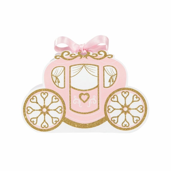 Pink And Gold Princess Carriage Favor Boxes 8ct