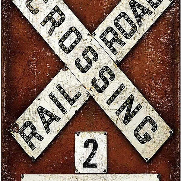 Railroad Crossing 2 Tracks Metal Tin Sign