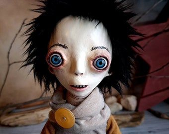 Cute OOAK Art Doll, Weird Gifts For Her, Clay Boy Doll, Strange Home Decor, Handcrafted Original by Moody Misfits, Creative Artist-Made Doll