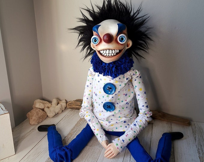 Creepy Clown Doll, Original Character, Weird Sculpture Art Doll, Clown Art Sculpture, Spooky Season, Halloween Creepy Decor, Handmade Clown