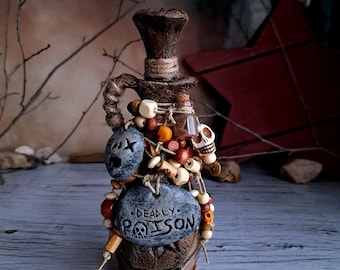 Poison Spell Potion Bottle for Witchcraft Decor, Gothic Apothecary Jar, Halloween Prop, Occult Potion Display, Dark Home Decor Elixir Jar
