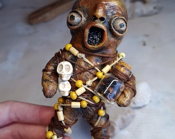 Voodoo Doll Sculpture, Dark Folk Art Figurine, Witchcraft Decor