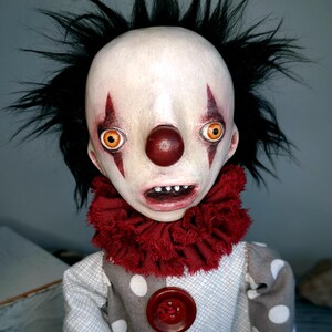 Creepy Clown Doll OOAK Handmade Horror Art Doll, Spooky Scary Circus Decor Gothic Collector Figurine Halloween Creepy Gift By Moody Misfits