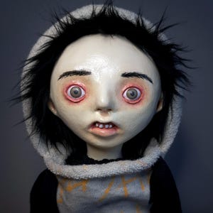 不気味な人形の頭の彫刻、OOAKゾンビアートフィギュア、コレクター向け