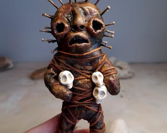 Voodoo Doll Occult Decor, Witchcraft Decor Dark Folk Art, Creepy Figurine Primitive Sculpture Collectible