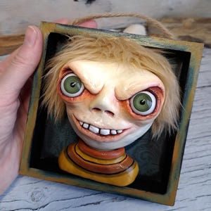 Creepy Wall Art Shadow Box Oddities Decor, Gothic Sculpture Weird Face Dark Home Decor