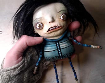 Wall Hanging Art Doll Sculpture, Weird Character Oddity Decor, Mixed Media Figure OOAK Folk