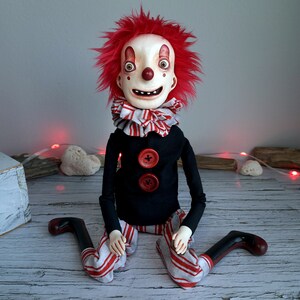 Clown Art Doll, OOAK Circus Doll Collectible Character Figurine, Unique Original Odd Decor Gift