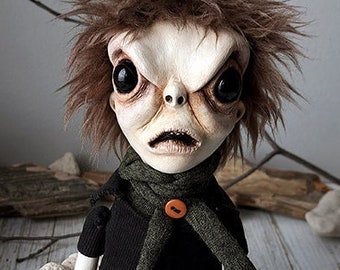 OOAK Art Doll, Handmade Creepy Doll, Artist-Made Original Character, Weird Art Grumpy Boy, Alternative Decor, Weird Gift Bookshelf Decor