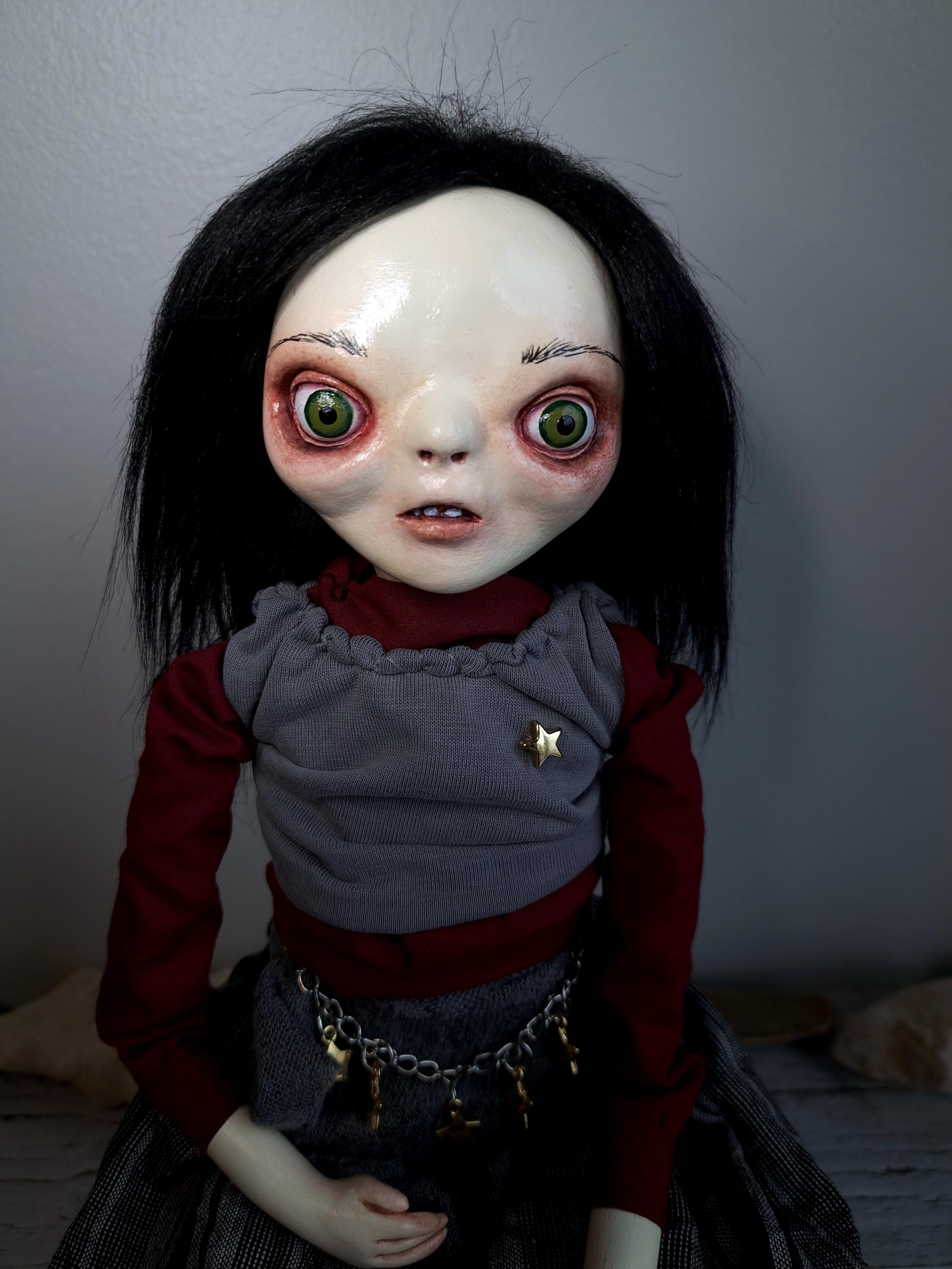 Gothic Art Doll, Handmade OOAK Creepy Doll, Unique Collectible