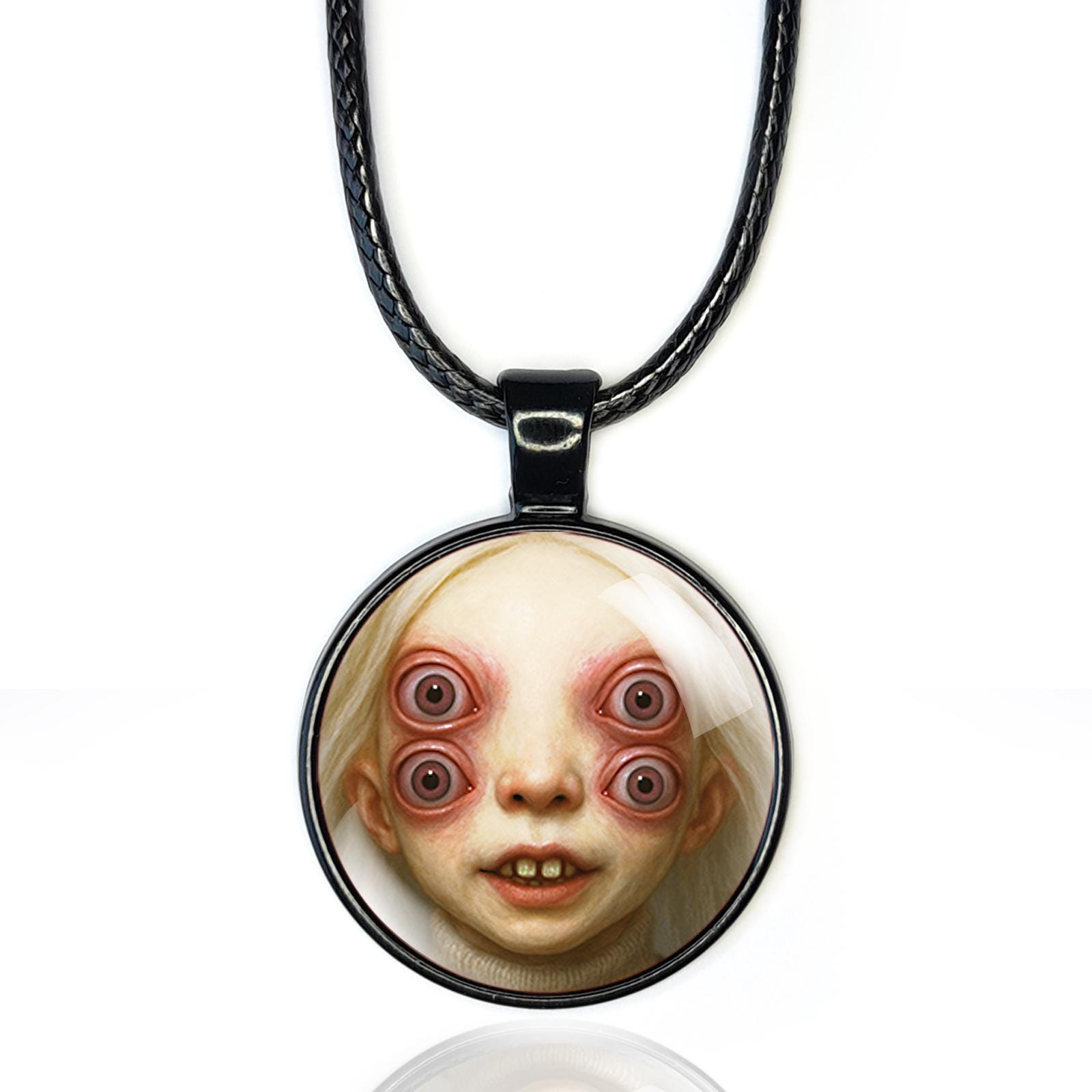 Strange Doll Necklace, Creepy Cute Jewelry, Weird Gothic Pendant, Unusual Art Doll Face, Spooky Strange Doll Necklace, Wearable Art