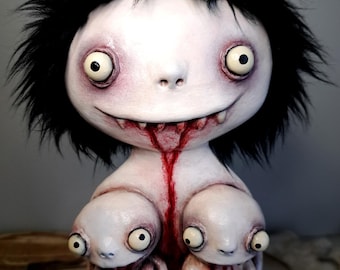 不気味なピエロ人形 OOAK ハンドメイド ホラーアート人形 不気味で怖い