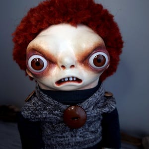 Strange Boy Doll, OOAK Handmade Art Doll, Artist Made Original Character, Creepy Decorative Sculpture Bookshelf Decor, Alternative Gift Idea