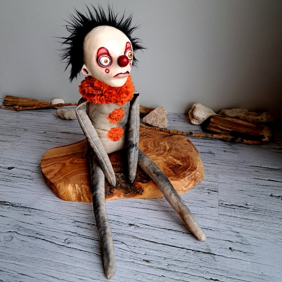 不気味なピエロのアートドール、OOAKハンドメイドサーカスソフト