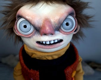 Seltsame Kunstpuppe, OOAK Charakter Puppe, gruselige Junge Figur Kuriosität Dekor, Sammlerstück Skulptur