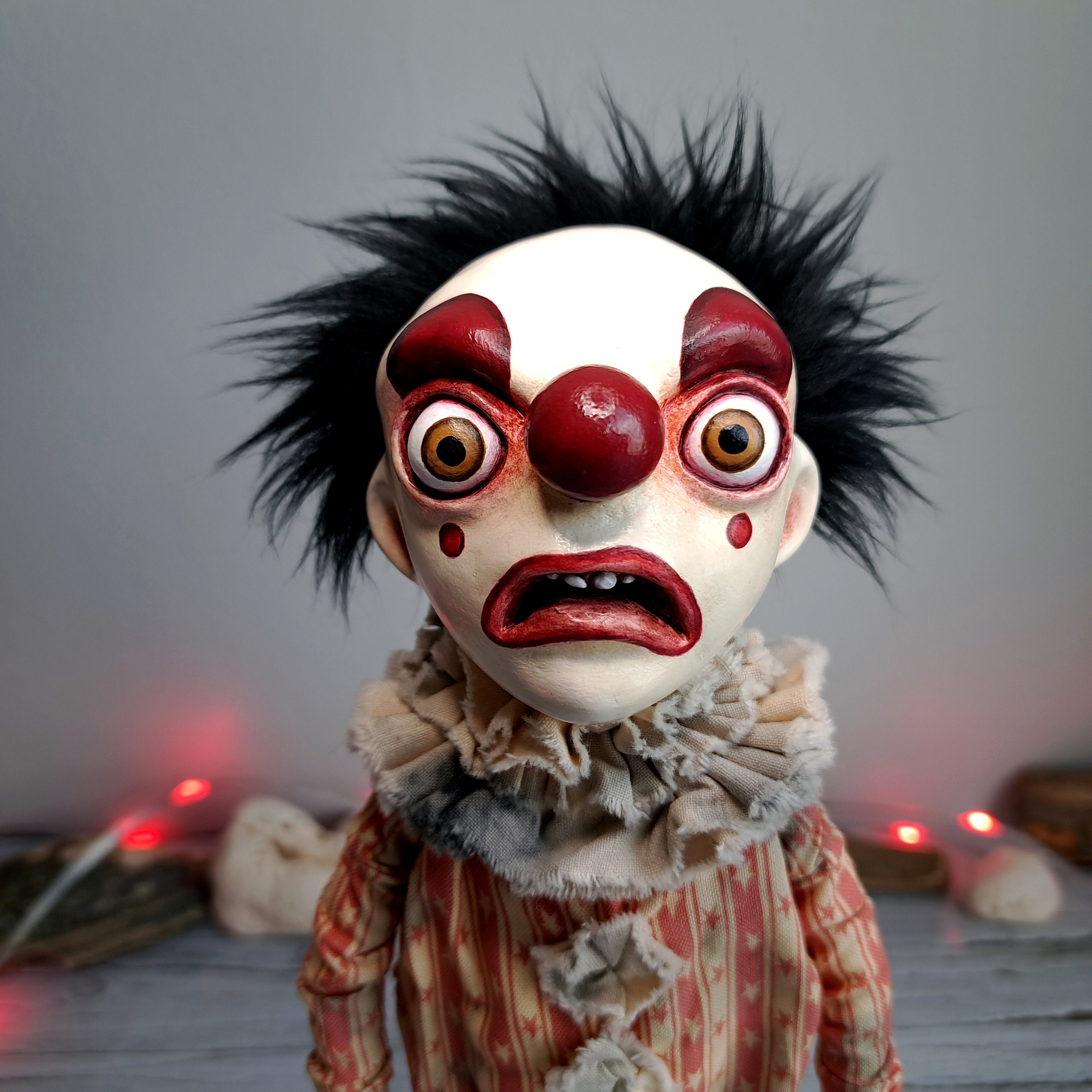 Creepy Clown Art, Clown Doll Gift, Gothic Home Decor, Handmade