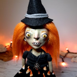 Spooky Witch Doll Sculpture, Creepy Witch Figurine, Halloween Table Centerpiece, Witch Collectible, Handcrafted Halloween Witch Doll Art