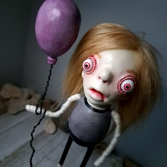Strange Girl Sculpture, OOAK Art Doll Figurine, Unique Handmade