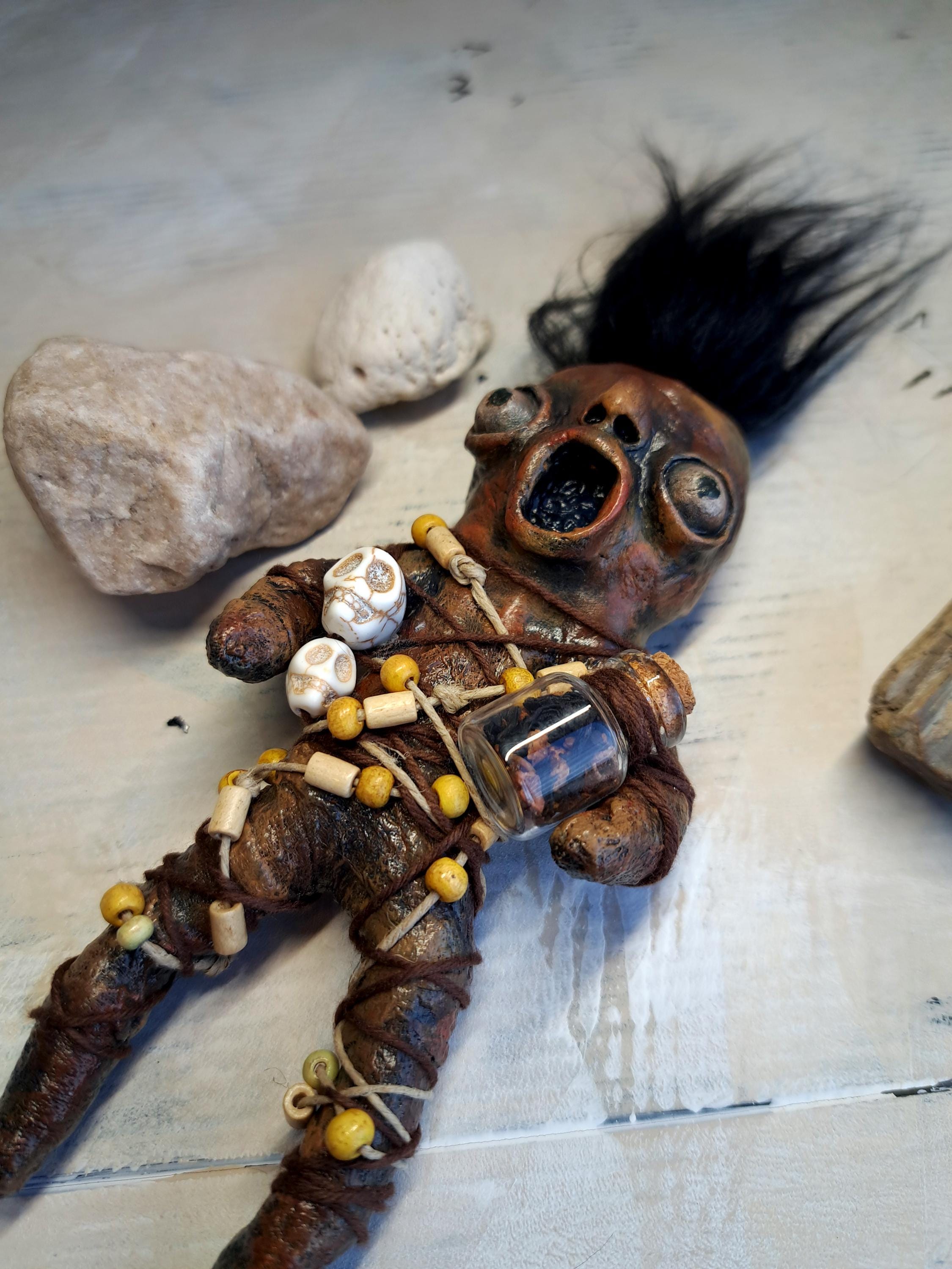Voodoo Doll Sculpture, Dark Folk Art Figurine, Witchcraft Decor
