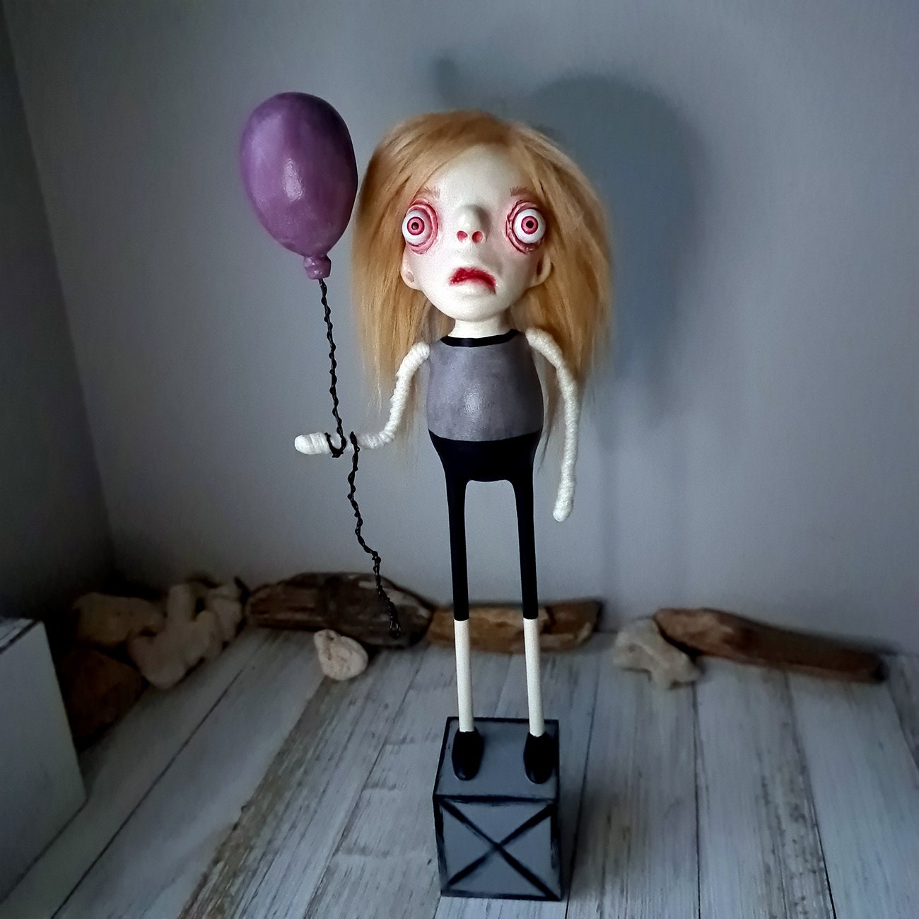 Strange Girl Sculpture, OOAK Art Doll Figurine, Unique Handmade