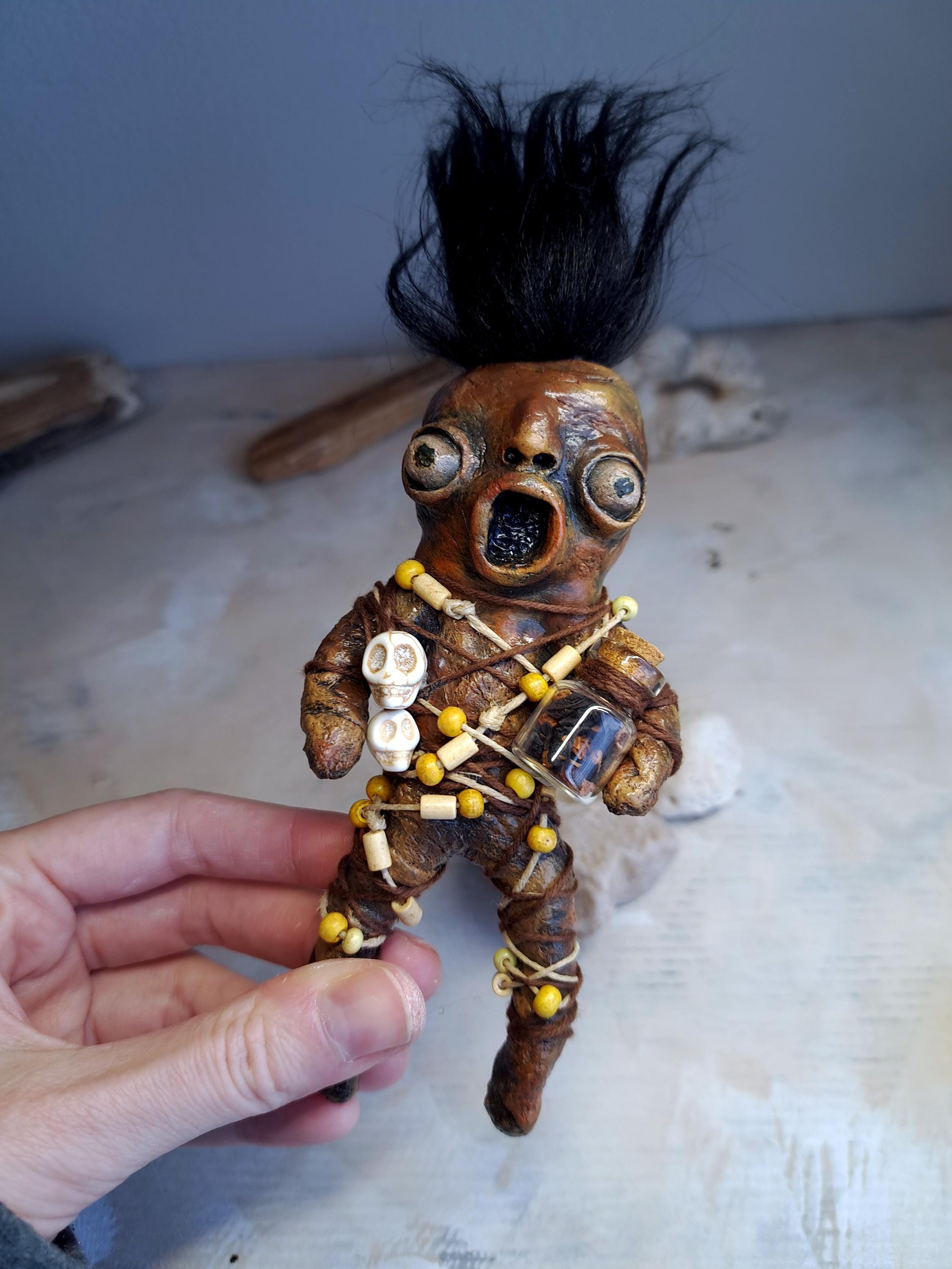 Voodoo Doll Sculpture, Dark Folk Art Figurine, Witchcraft Decor