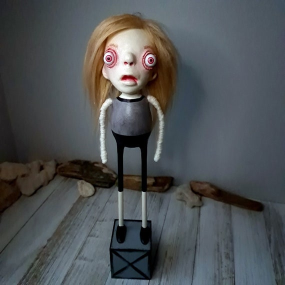 Strange Girl Sculpture, OOAK Art Doll Figurine, Unique Handmade