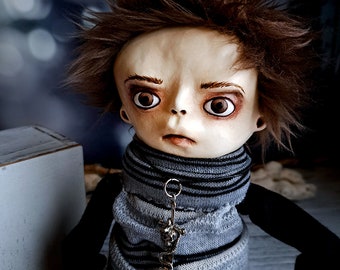 Art Doll Sculpture Handmade Figure, Original Character Collectible Soft Body Clay Boy Doll