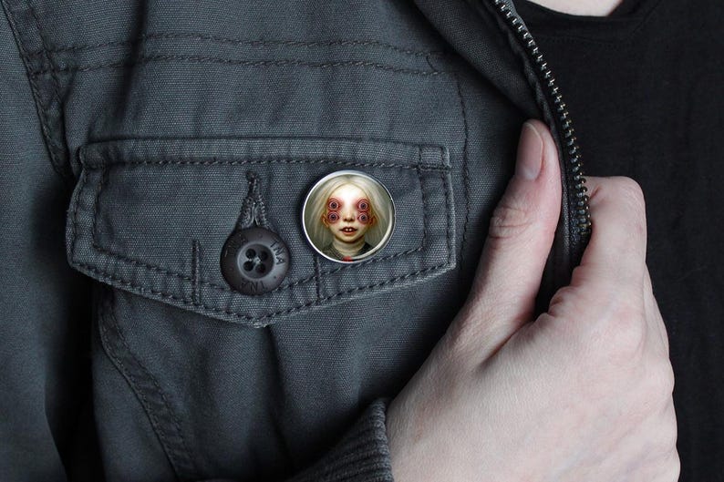 Creepy Art Pin Four Eyed Girl, Strange Accessory, Gothic Weirdcore Pin ...